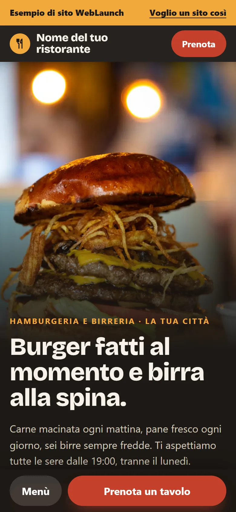 Esempio di sito web per ristorante
