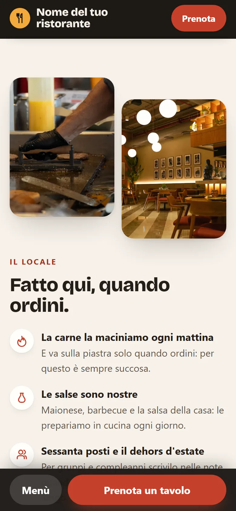 Schermata 3 del sito d'esempio per un ristorante