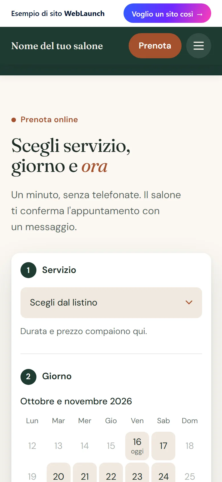 Schermata 3 del sito d'esempio per un parrucchiere