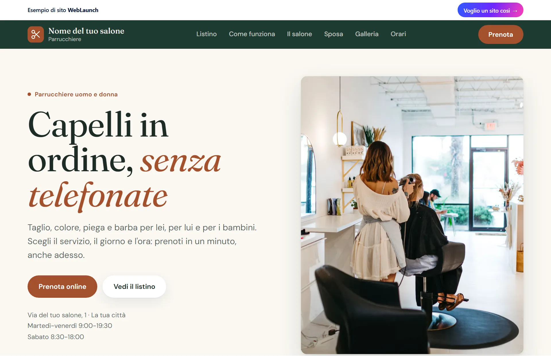 Anteprima del sito Nome del tuo salone su computer